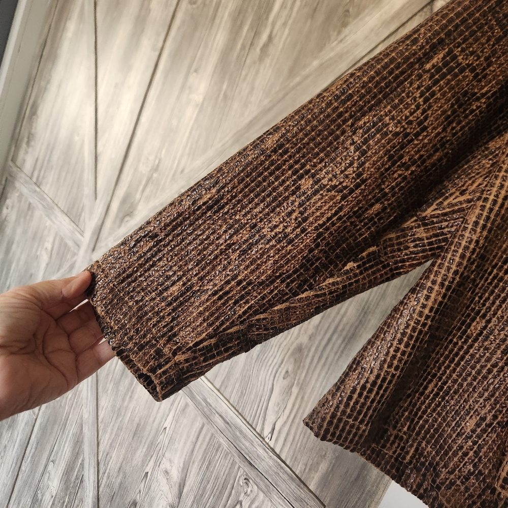 Ruby Red Faux Snakeskin Woman's Biker Jacket - Picture 3 of 9